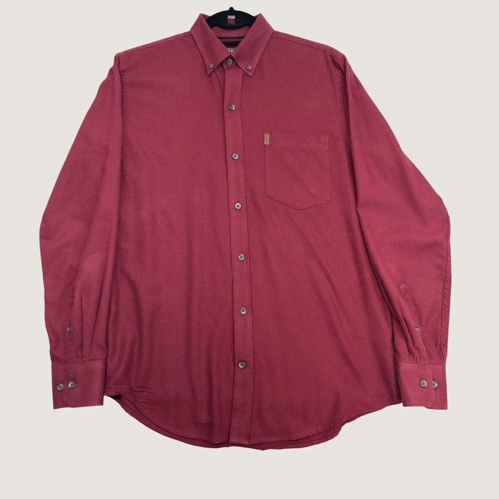 Izod Button Down Shirt Mens S Burgundy Long Sleeve Cotton Blend Twill Pocket